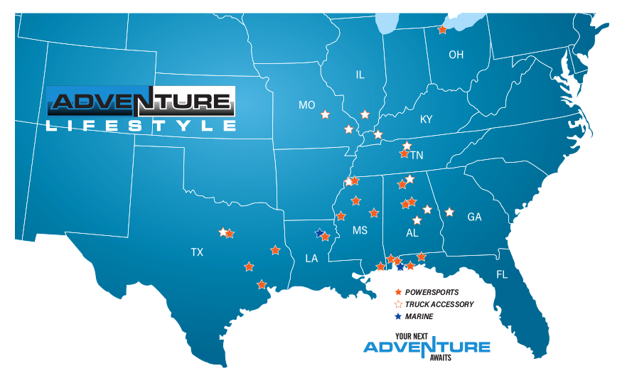 Map of the Adventure Lifestyle family of dealerships